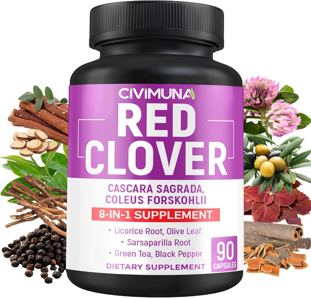 Røde kløver kapsler med rød kløver, Cascara Sagrada Bark, Coleus Forskohlii - 90 kapsler til 3 Måneders forsyning