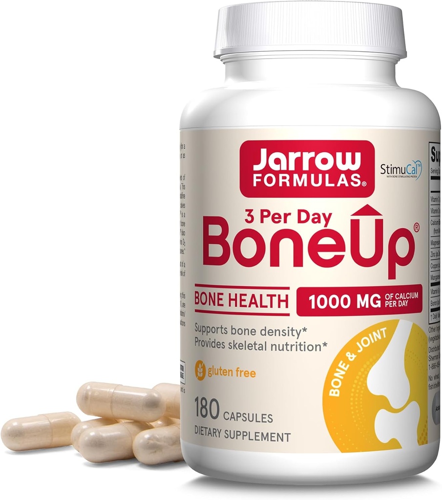 Jarrow Formulas BoneUp Tre per dag for bendensitet og skeletal ernæring, omfatter vitamin D3, K2 (som MK-7) og calcium, 180 kapsler, 60 dages forsyning