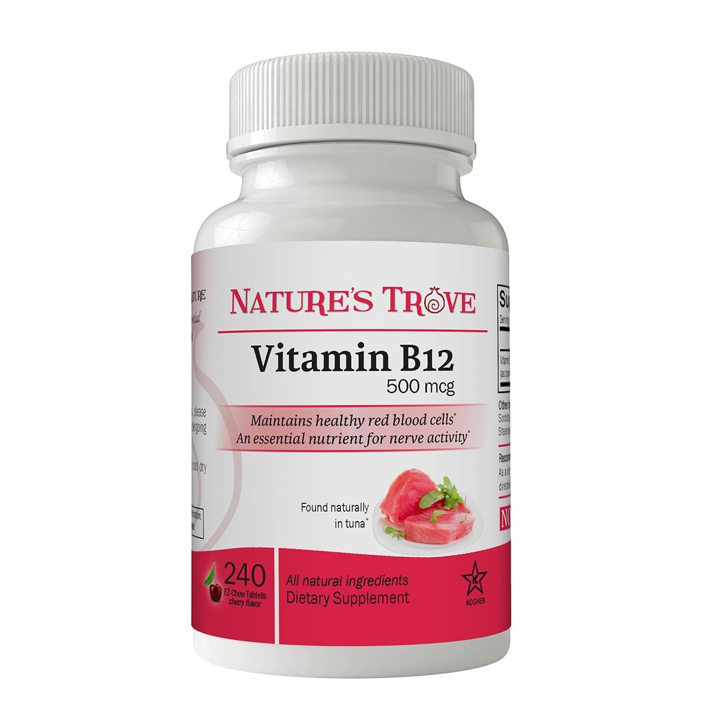Vitamin B12 500 mcg fra Nature 's Trove - 240 EZ Chew Tabletter Cherry Flavor