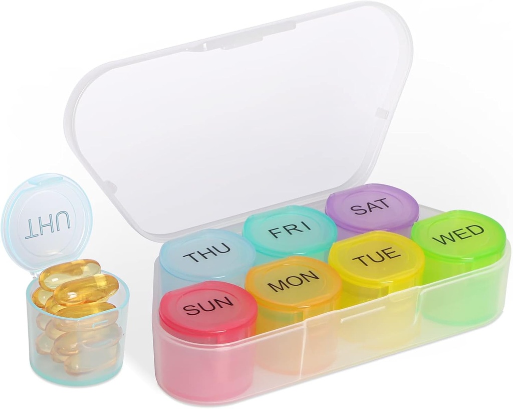 NatureTouch Weekly Pill Organizer, BPA Free Medicine Organizer Rainbow 7 Day Pill Box, Daglig Portable Pill Conatainer til piller / Vitamin / Fish Oil / Kosttilskud [Laveste version]