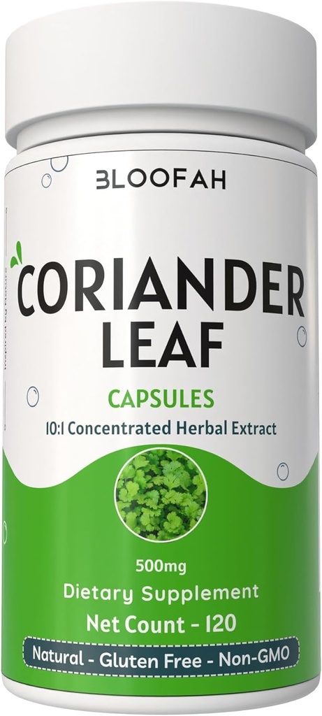 Coriander Leaf Capsules 500mg | Concentrated 10:1 Extract Coriandrum sativum | Non-GMO, Gluten-Free | No Artificial Additives | GMP-Certified | Herbal Supplement (120 Count (Pack of 1))