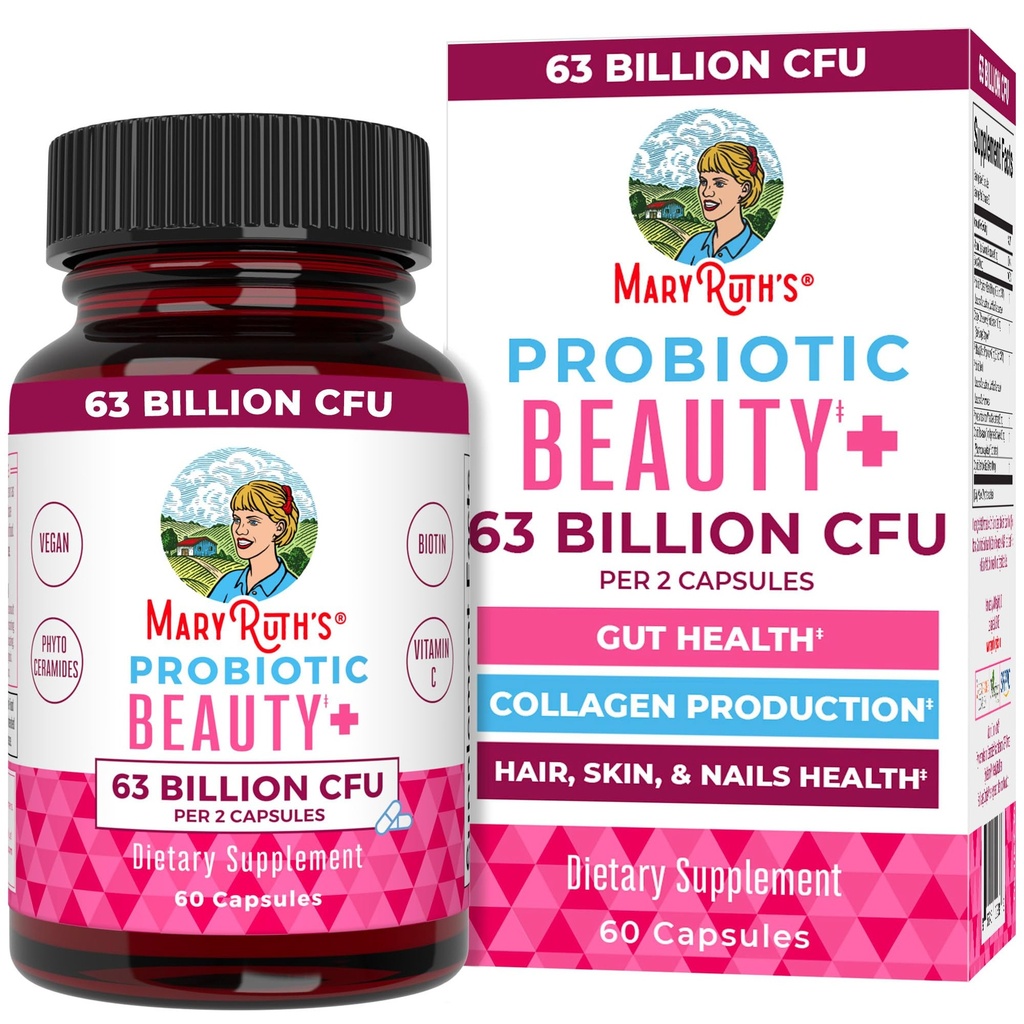 MaryRuth Organics Probiotiske skønhedskapsler er 124; Vegan Collagen Support er 124; Anti-Aging er 124; Gut sundhed er 124; Hår hud og negle Vitaminer er 124; Skin Care er 124; Biotin er 124; Non- GMO-projekt Verificeret 124; 60 Greve