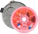 INVODA Weekly Pill Organizer 7 Segment Roterende Pill Box for Daglig Medicin & Vitaminer - Bærbar rejse Pill sag Fish Oil Kosttilskud Vitaminer Organizer (Pink + Bag)