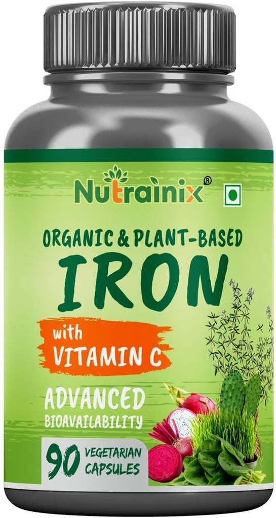 Organisk jerntilskud med C-vitamin, rødbeder, spinat blade til røde blodceller funktion - 90 Vegetariske kapsler