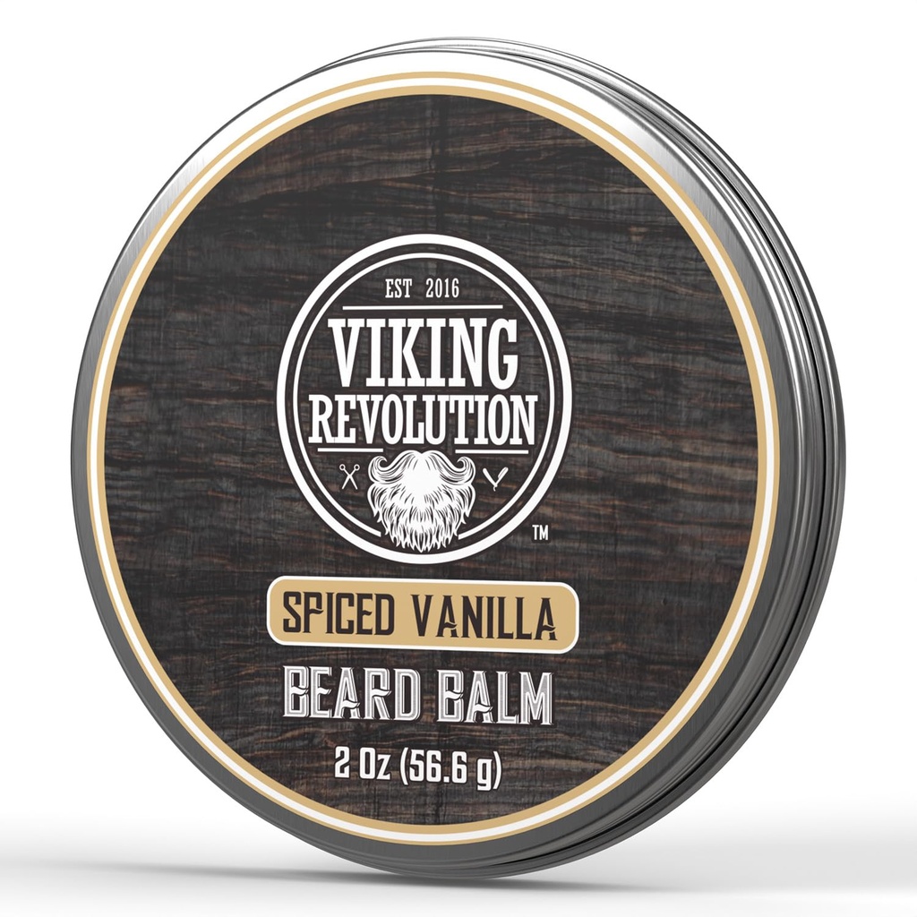 Viking Revolution Spiced Vanilla Beard Balm - Beard Smør med Argan Oil, Beard blødgøringsmiddel til mænd med Jojoba Oil - Beard Moisturizer til mænd med bivoks - Beard Wax til mænd (2oz, 1 Pack)