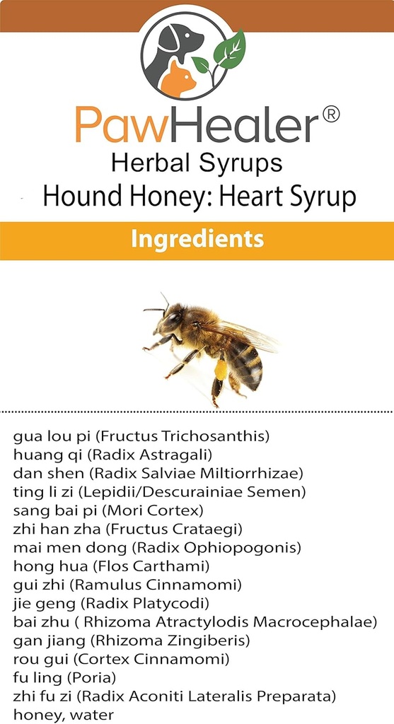 Pawhealer ® Hound Honey: Heart Syrup - Urte Remedy for Hund Hough - 5 fl oz - suppressant - Urte Remedy - Gagging & Wheezing På grund af hjerte...