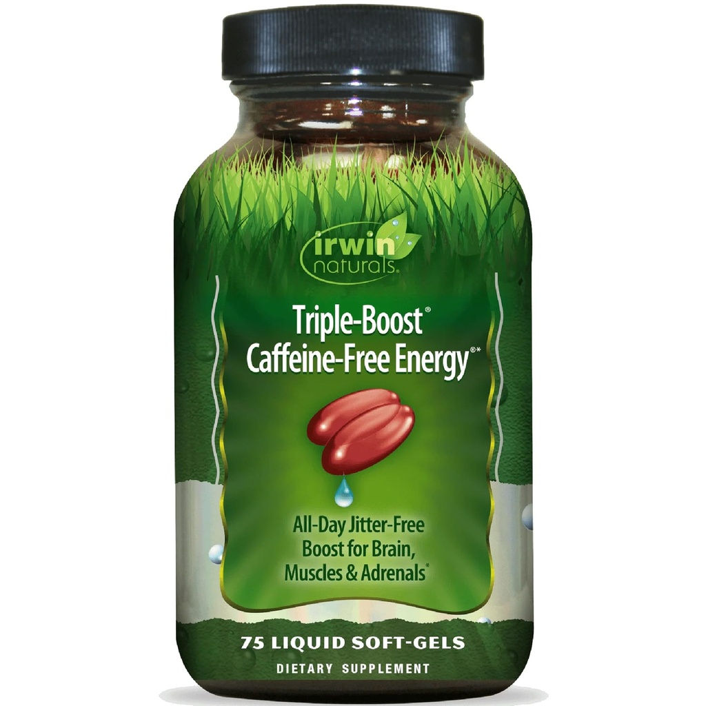 Irwin Naturals Triple- Boost Kaffe- Free Energy - Lasting, Jitter- Free Focus - Brain Boosting Nootrop - 75 Liquid Softgels