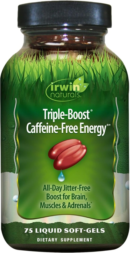 Irwin Naturals Triple- Boost Kaffe- Free Energy - Lasting, Jitter- Free Focus - Brain Boosting Nootrop - 75 Liquid Softgels