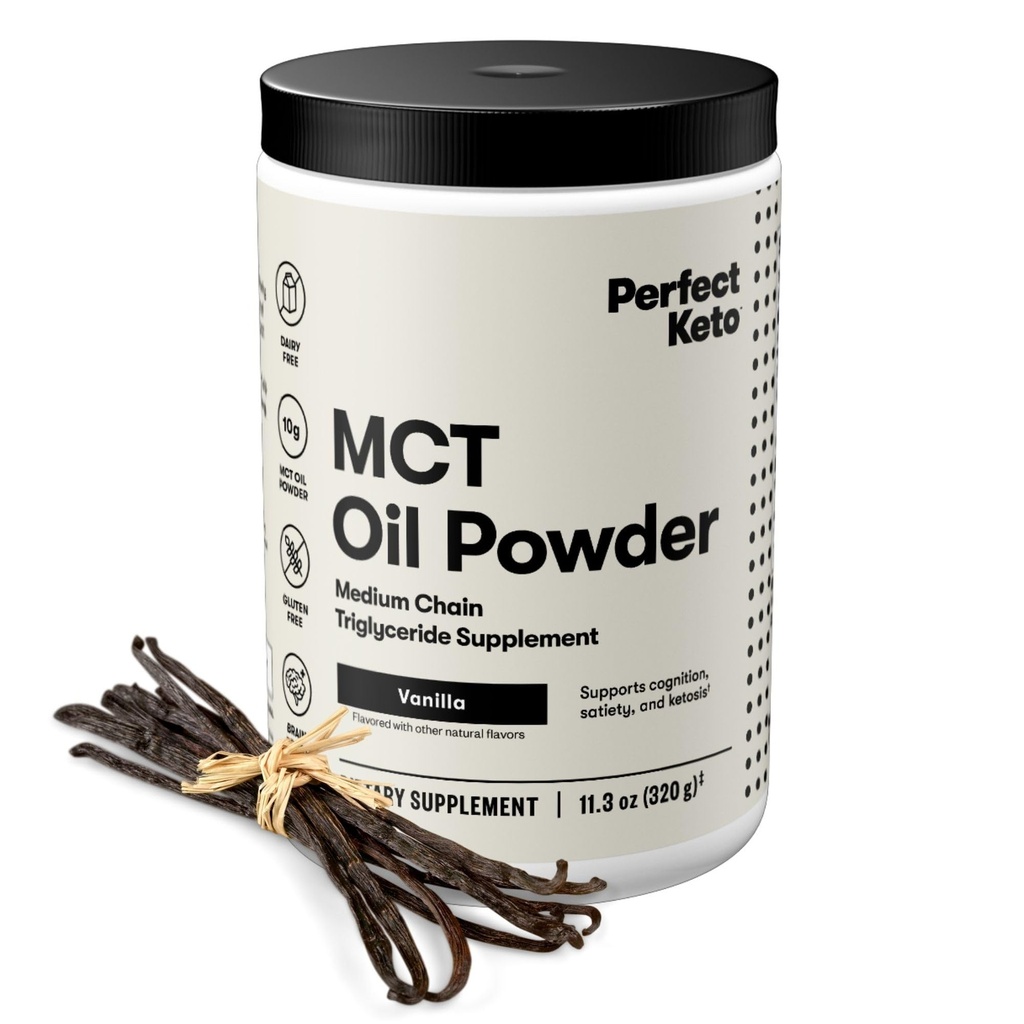 Perfect Keto 7g MCT Oil Powder, Medium Chain Triglycerides Supplement, Non Dairy Coffee Creamer til Keto Diet, Ketogen MCT Oil Mix til kaffe, Smoothie, Protein Shakes and Tea, Vanilla, 30 Servere