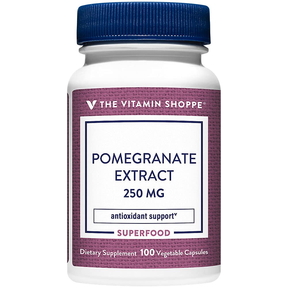 The Vitamin Shoppe Pomegranate Extract 250MG, Antioxidant, der understøtter cellular sundhed, superfood (100 Veggie kapsler)