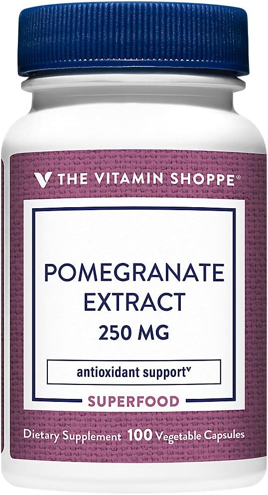 The Vitamin Shoppe Pomegranate Extract 250MG, Antioxidant, der understøtter cellular sundhed, superfood (100 Veggie kapsler)
