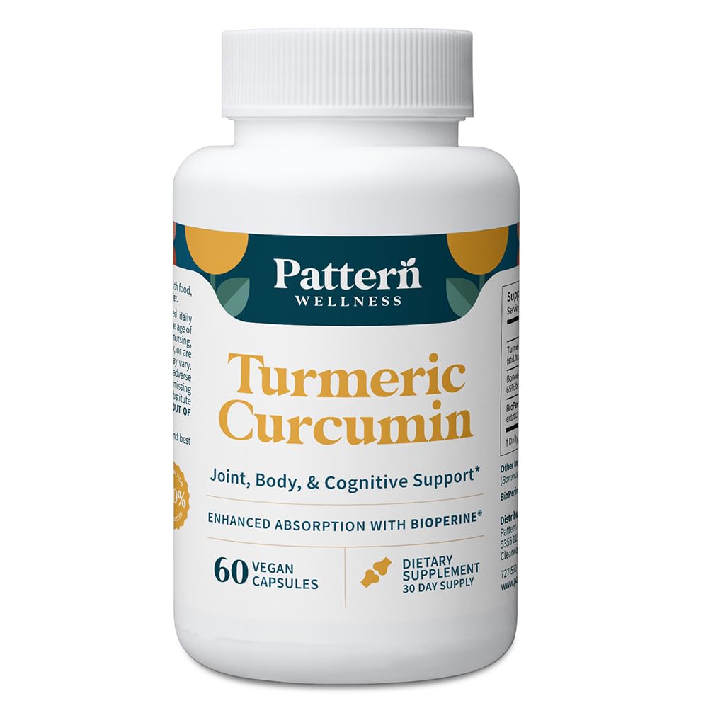 Mønster Wellness Gurkemeje Curcumin - 1300mg - 95% Curcuminoider med BioPerine ® Black Pepper - Fælles, kognitiv & immunforsvar - ikke-GMO, Gluten Free - 60 kapsler