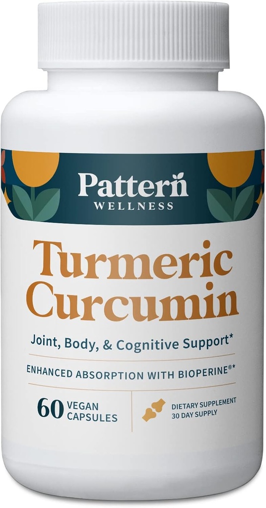 Mønster Wellness Gurkemeje Curcumin - 1300mg - 95% Curcuminoider med BioPerine ® Black Pepper - Fælles, kognitiv & immunforsvar - ikke-GMO, Gluten Free - 60 kapsler