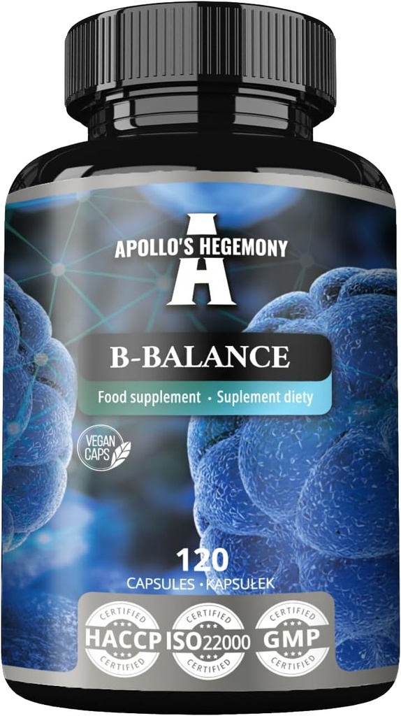 APOLLO 'S HEGEMONY B- Balance 120 Veganske kapsler - Vitamin B Complex indeholder vitaminer B1, B2, B6, B12, Folate og mere - 4 måneder Tilgang - Understøtter samlet sundhed