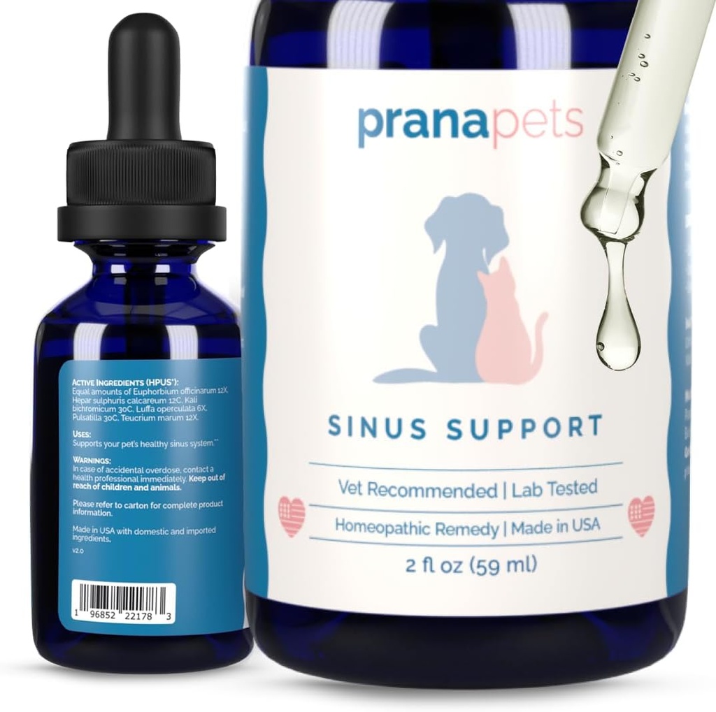 PranaPets Sinus Support Liquid Support for Kæledyr124; Naturlig Understøtter Kat & Dog Sinus Relief