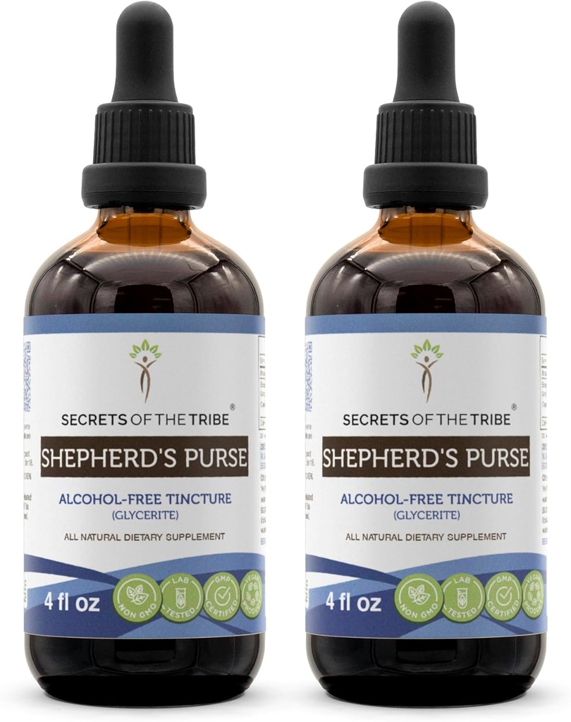 Secrets of the Tribe Shepherd 's Purse Alcohol- Free Liquid Extract, Shepherd' s Purse (Capsella Bursa-Pastoris) Tørret Herb (2x4 FL OZ)