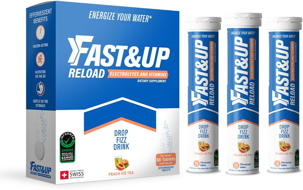 FAST & UP Reload - Instant Hydration og Elektrolyter Genopfyldning - Saver Multipack - 60 effervescent tabletter (Peach Ice Tea)
