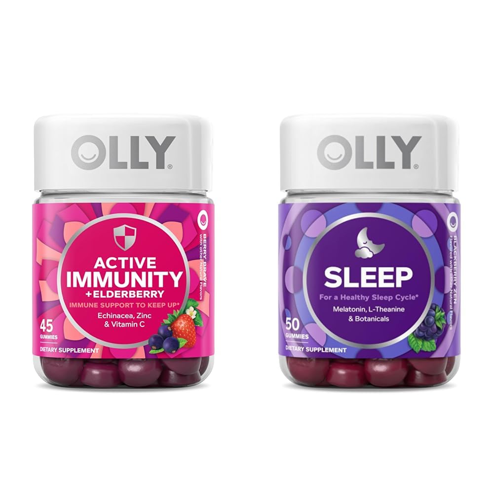 OLLY Gummy Aktiv Immunitet + Elderberry 45 Gummies, Sleep Gummy Lejlighedsvis Sovestøtte 50 Tæl