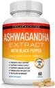 Organic Ashwagandha Root Powder Pills 1950 Mg med sort peber ekstrakt - Pure Natural Ashwagandha tillæg, Support Energy, for mænd kvinder, 60 kapsler
