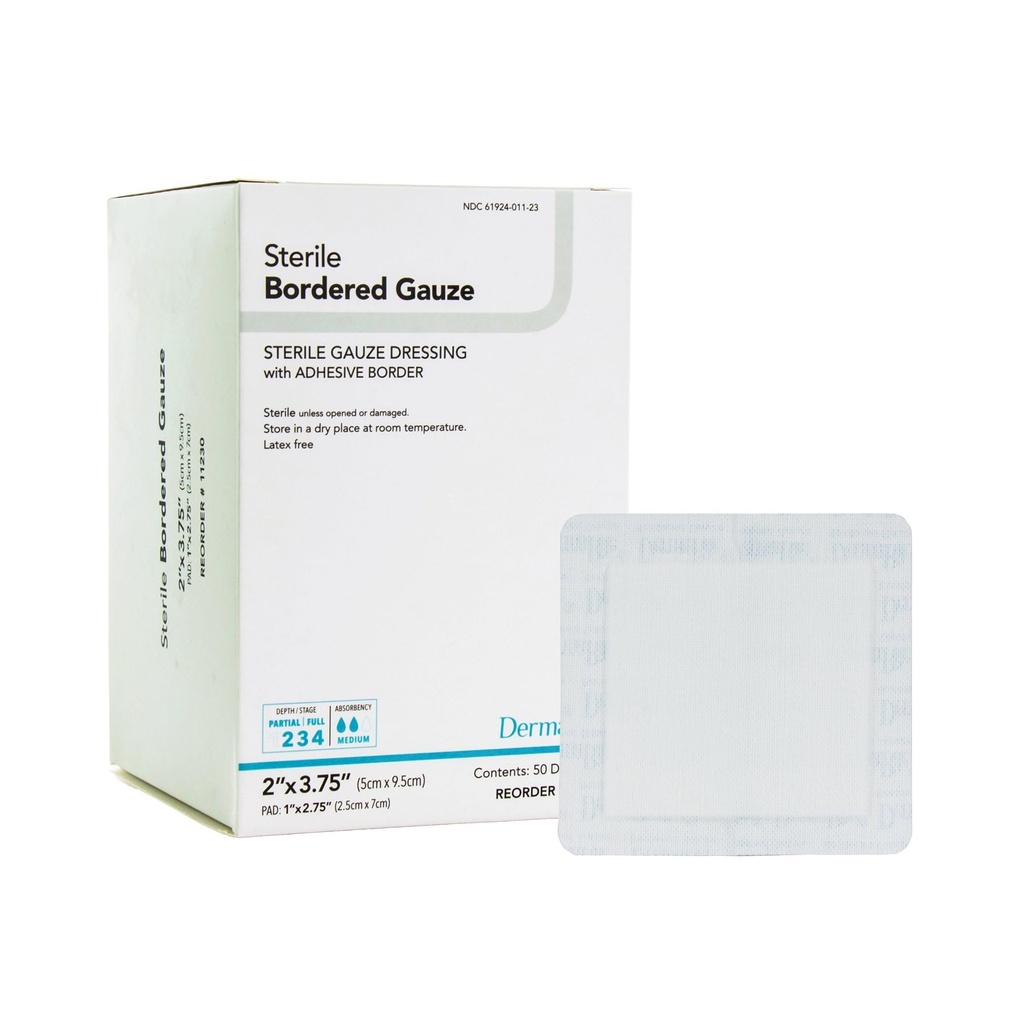 DermaRite 's Steril Bordered Gauze Dressing med Adhesive Border - Fleksibel Non- Linting Materiale, First- Aid, Individuelt pakket - 2 in. x 3-3 / 4 in., 1 Greve, 50 Pakker, 50 Total