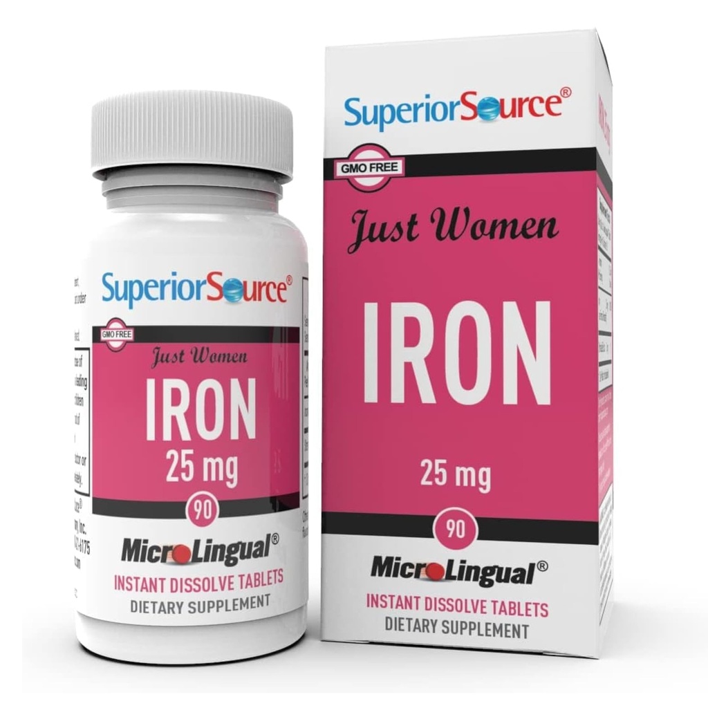 Superior Source Just Women Iron 25 mg - Ferrofumarat supplement til kvinder - Jern supplement understøtter den samlede sundhed - Formel aids mod gastrointestinal discomfort - 90 Instant Dissoll Tablets