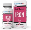 Superior Source Just Women Iron 25 mg - Ferrofumarat supplement til kvinder - Jern supplement understøtter den samlede sundhed - Formel aids mod gastrointestinal discomfort - 90 Instant Dissoll Tablets