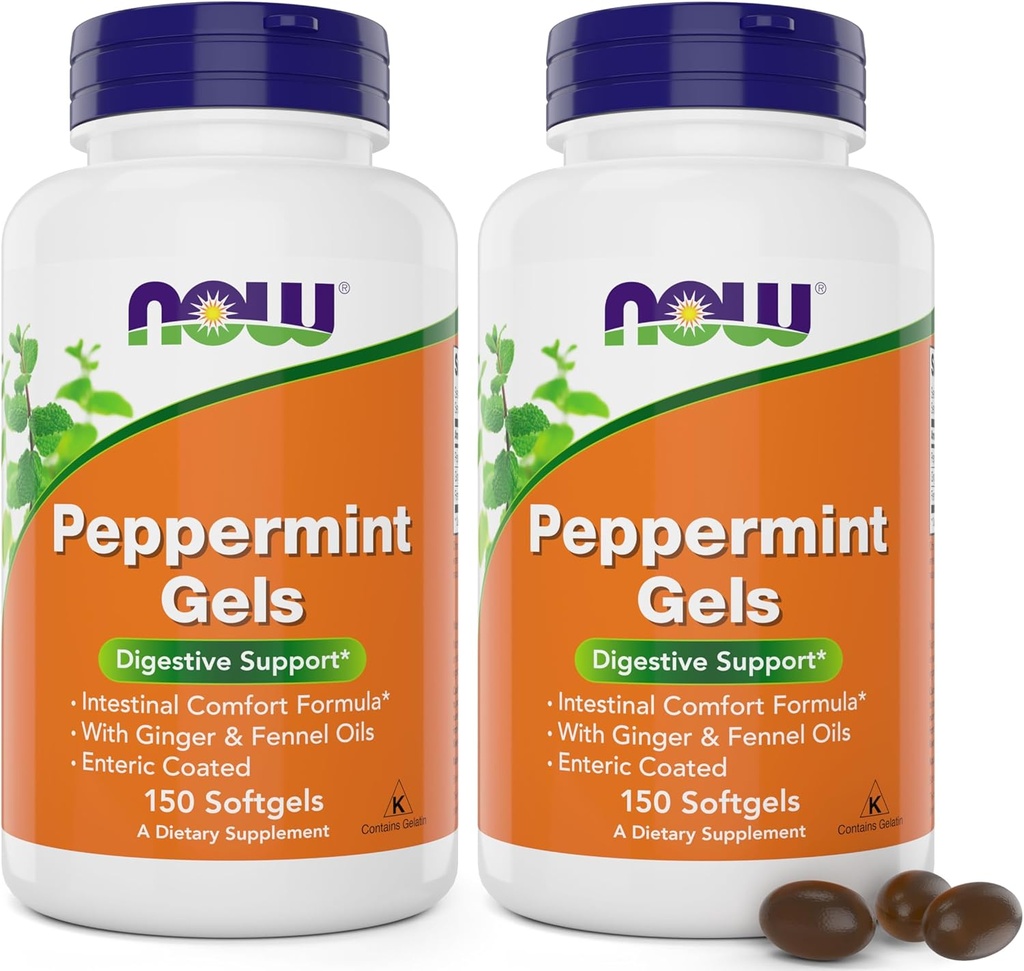 Nu pebermynte Gels med Ingefær Olie og Fennel Oil, 150 Softgel (Pack of 2), Enteric Coated