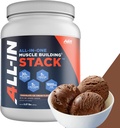 All-in-One Muscle Building Stack - Chokolade Whey Protein Isolate, Creatinine Monohydrat, HMB, og L- Glutamin, 4 Produkter i én, Nothing Kunstig, 30 Servering