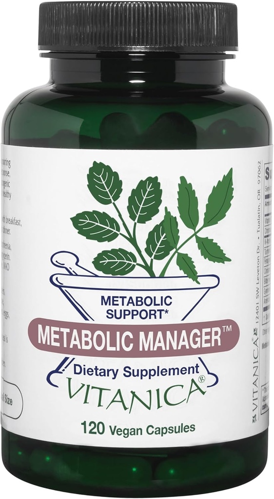 Vitanica Metabolic Manager - Herbal supplement til støtte sund metabolic respons - Kosttilskud med D-vitamin - Vegansk antioxidant supplement - Pro Logo - 120 kapsler