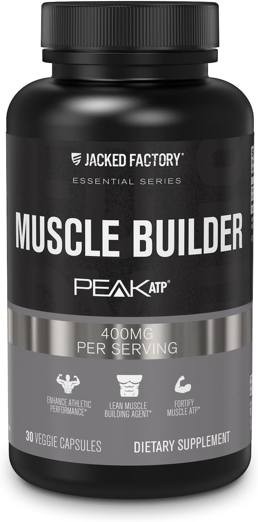 Jacked Factory Essentials Muscle Builder - ATP Muscle Builder for mænd med Peak ATP til at støtte Muscle Gain, forbedre atletisk ydeevne, & øge styrke - 30 kapsler