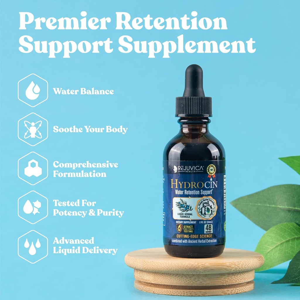 Rejuvica Health Hydrocin - Advanced Diuretic Water Retention Support - Flydende levering til bedre absorption - Mælkebøtte, Uva Ursi, Juniper Berry, Selleri Seed, Green Tea & mere!
