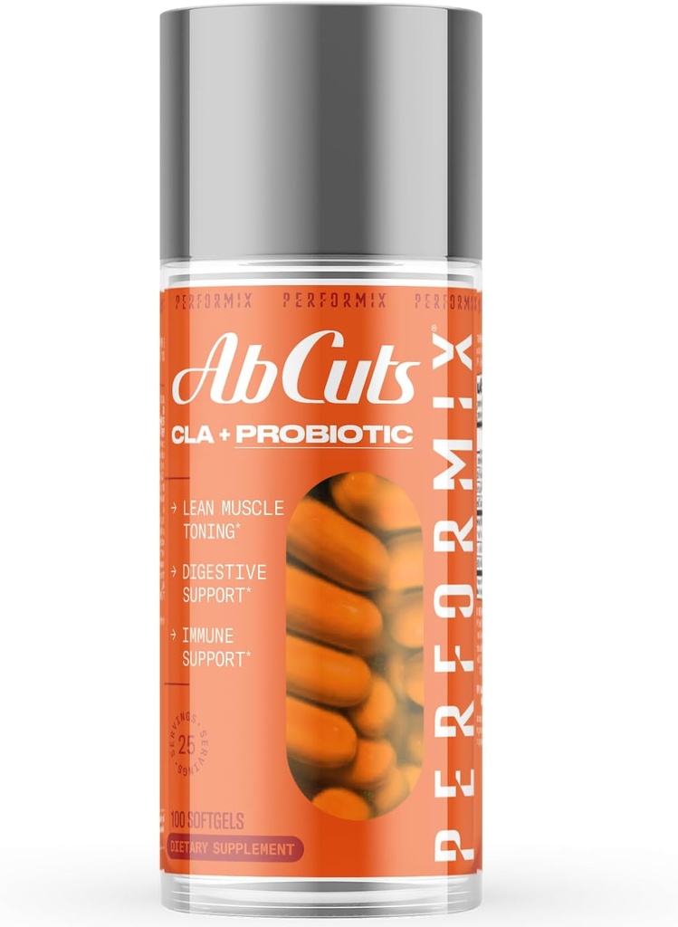 PERFORMIX - AbCuts CLA + Probiotika - Fitness Goals - Understøtter Lean Muscle Growth & Gut Health - Energy & Endurance - Fordøjelsessygdomme Wellness - Kvinder & Mænd - 100 Soft Gels