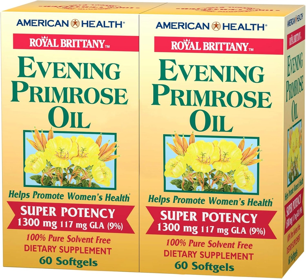 American Health Dietary Fiber Kosttilskud, Royal Brittany Aften Primrose Oil, pakke med 2, 60 Greve