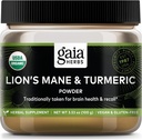Gaia Herbs Lions Mane & Gurkemeje Powder - Urtemuskfarve supplement pulver til at hjælpe med at opretholde hjernesundhed og genoplivning - USDA Certified Organic- 3.53 Oz (Op til 45-dages levering)