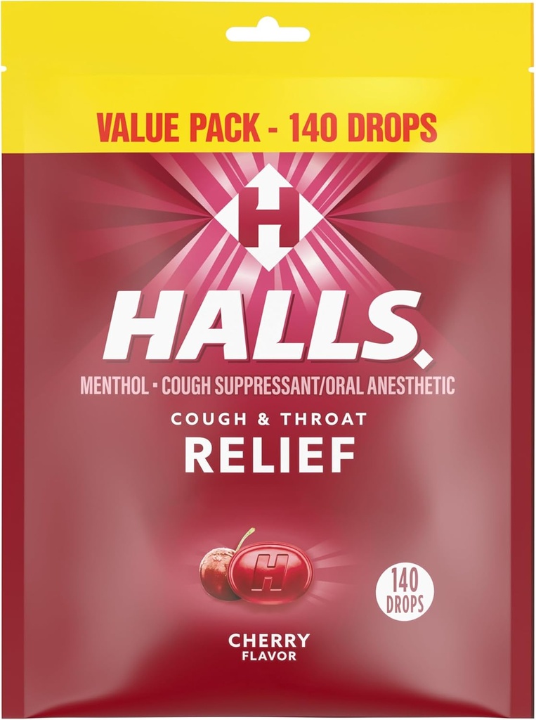 Halls Relief Cherry Hough Drops, Value Pack, 140 Drops