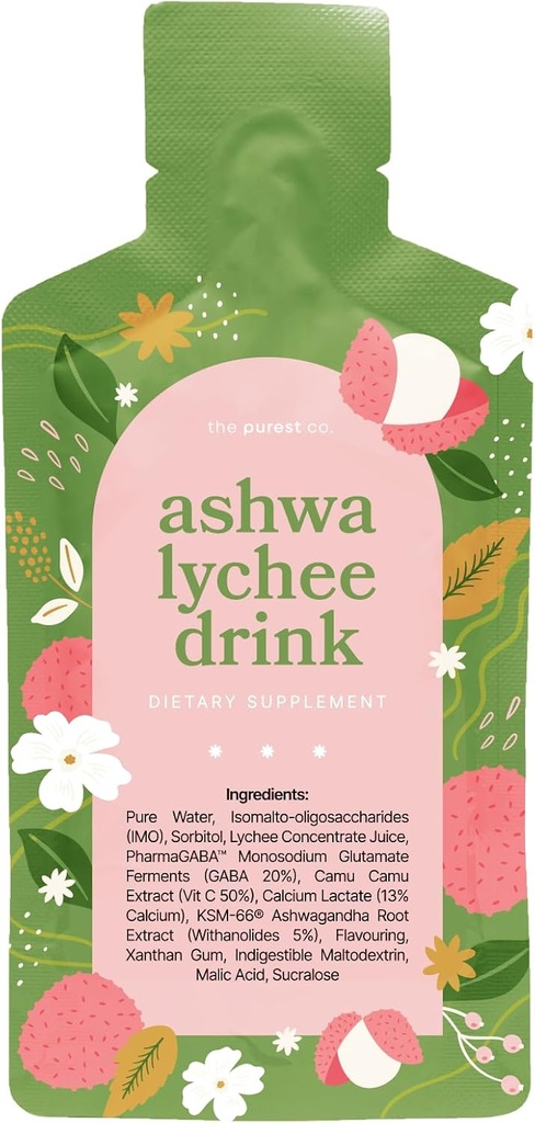 Ashwa Lychee Drink ASHWAGANDHA KSM- 66 ® Supplement - 1 måned Tilgang (30 breve)