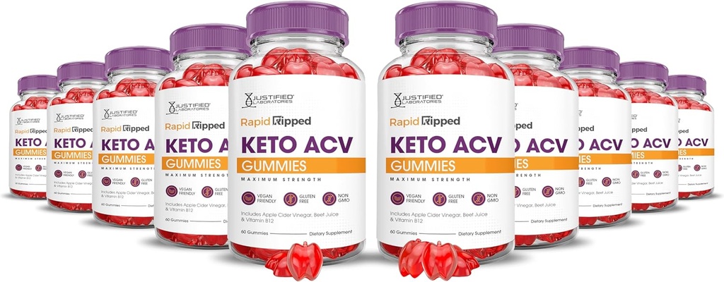 (10 Pack) Rapid Ripped Keto ACV Gummies Advanced Formel 1000MG Rapitrup Keto Gummies Apple Cider Vincipeter Formuleret med Pomegranate Beet Juice Powder B12 Vegan Non GMO 600 Gummys