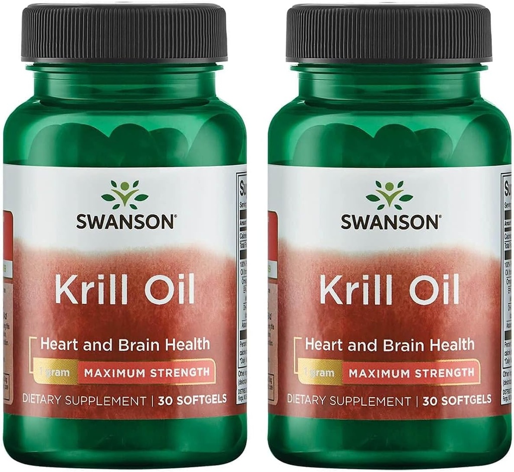 Swanson EFAs- Krill Oil - Maksimal styrke - 1 g, 30 Softgels (2 Pack)