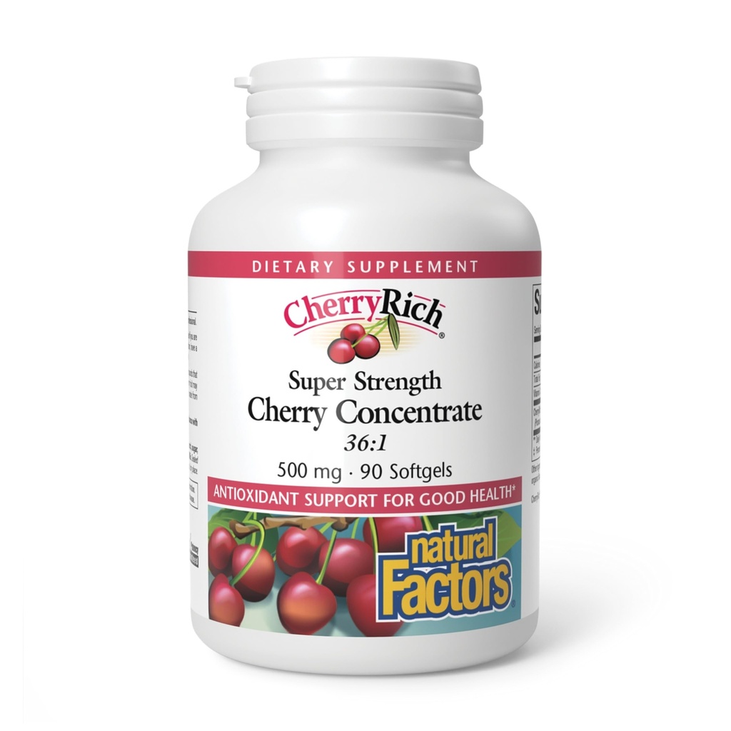 CherryRich af naturlige faktorer, Super Strength Cherry Koncentrat, Antioxidant Support for Sund Joints og Ursyre Metabolisme, 90 bløddele (90 portioner)