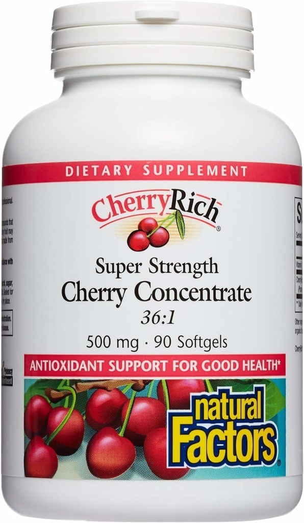 CherryRich af naturlige faktorer, Super Strength Cherry Koncentrat, Antioxidant Support for Sund Joints og Ursyre Metabolisme, 90 bløddele (90 portioner)
