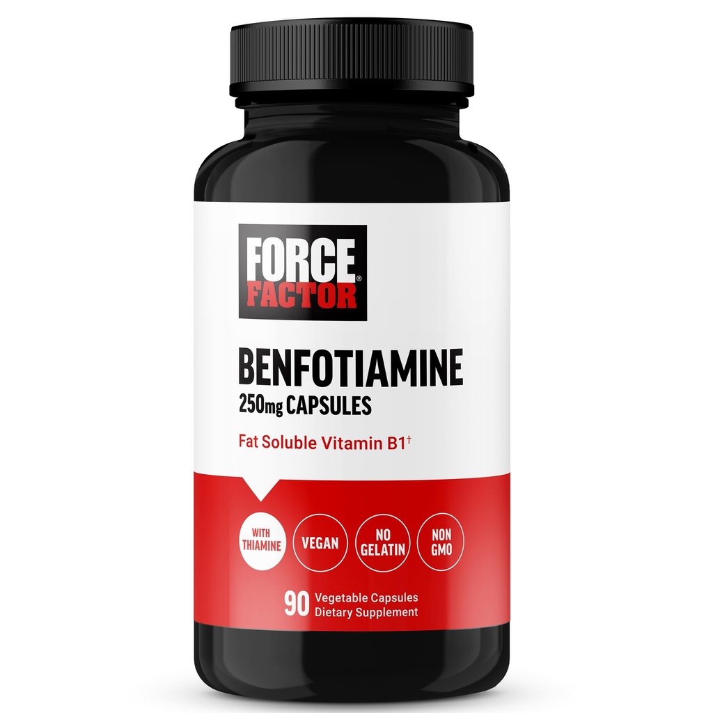 FORCE FACTOR Benfotiamin Plus Thiamin supplement, fedt Opløselige vitamin B1 til høj absorption, ikke-GMO, Vegan, 90 Vegetabilske kapsler