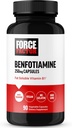 FORCE FACTOR Benfotiamin Plus Thiamin supplement, fedt Opløselige vitamin B1 til høj absorption, ikke-GMO, Vegan, 90 Vegetabilske kapsler