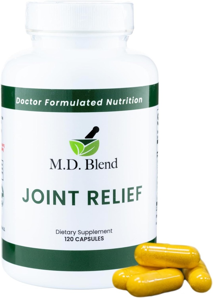 M.D. Joint Relief - Expert Formulated Supplement - Knees, HIPS, Ankler Bevægelse & Mobilitet - Daglig Wellness Blend - Kollagen, Hydrolyzed, Glucosamin, BioPerine, Gurkemeje - 240 Kapsler (Pack of 2)