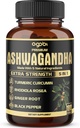 5in1 Premium Ashwagandha kapsler - Tilføjet gurkemeje, Rhodiola Rosea, Ginger, Black Pepper - 180 Caps til 6 Måneder