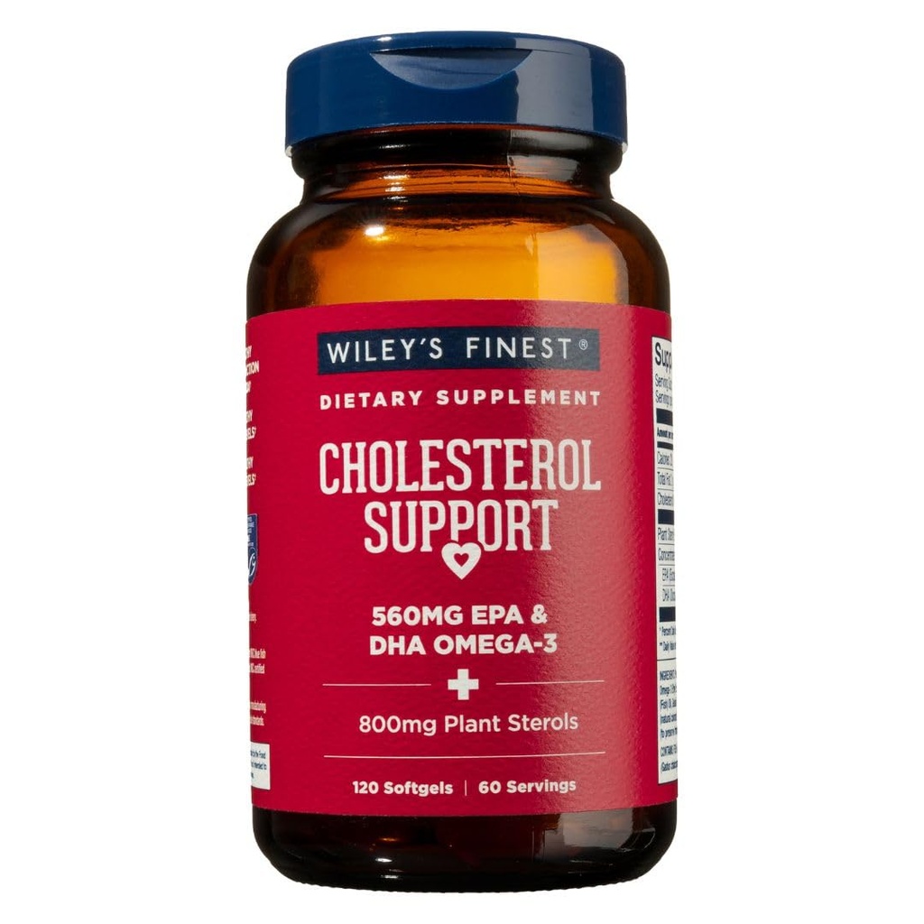 Wiley 's Finest Wild Alaska Fish Oil Cholesterol Support - Heart Health Supplement for mænd og kvinder - 560mg Omega- 3s - 120 Softgels (60 Servere)