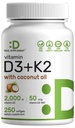 DEAL SUPPLEMENT Vitamin D3 2.000 IE + K2 MK7 50mcg Softgels ttesmå 124; 2-in-1 Kompleks med Virgin kokokos Olie • 124; Understøtter hjerte, ben, tænder og immunforsvar • 124; Let at synke