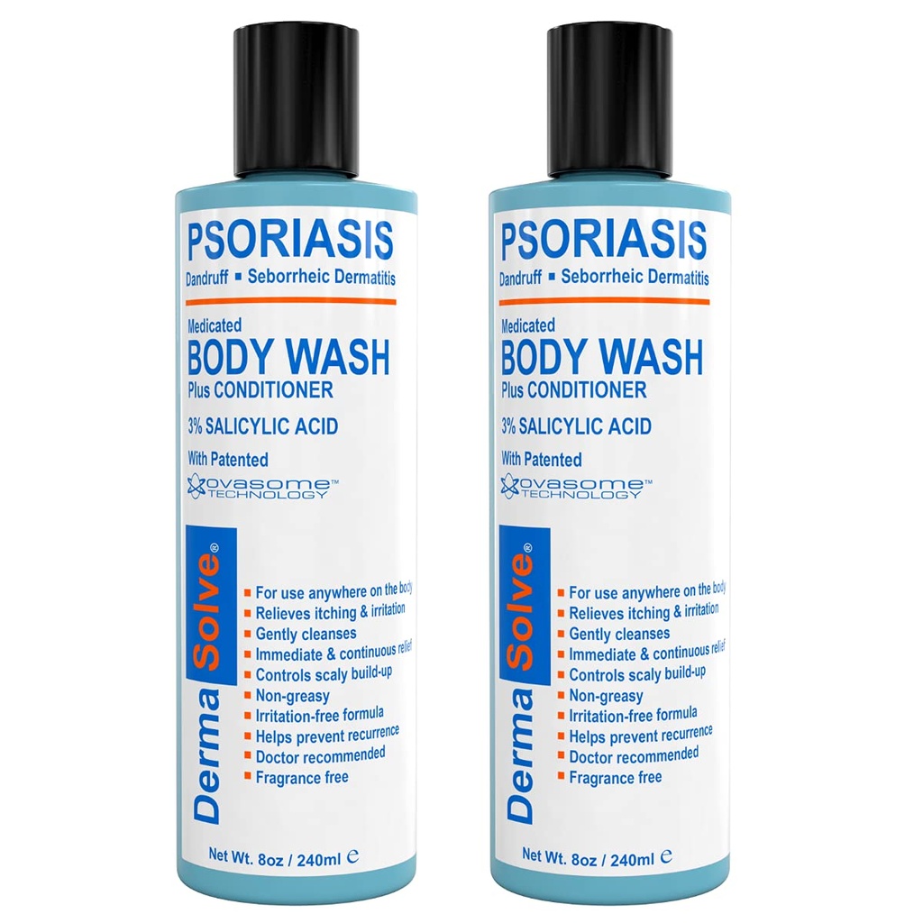 Dermasolve Medicated Psoriasis Body Wash - 2-Pack (8.0 oz each) - Proven to Provide Relief from Psoriasis, Eczema & Seborrheic Dermatitis, Doctor Recommended for Dry, Itchy, Red, Flaky, Scaly Skin