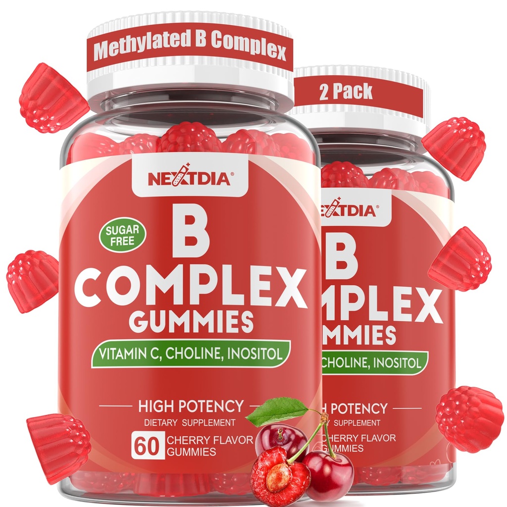 Vitamin B Complex Gummies, Vegan Vitamin B Gummies med 2000 mcg Methyl B12, Methyl Folate Shape 124; Plus Cholin + Inositol, C-vitamin + Zink til støtte for energi, mad, immunforsvar, sundt hår, hud - 120 Cts