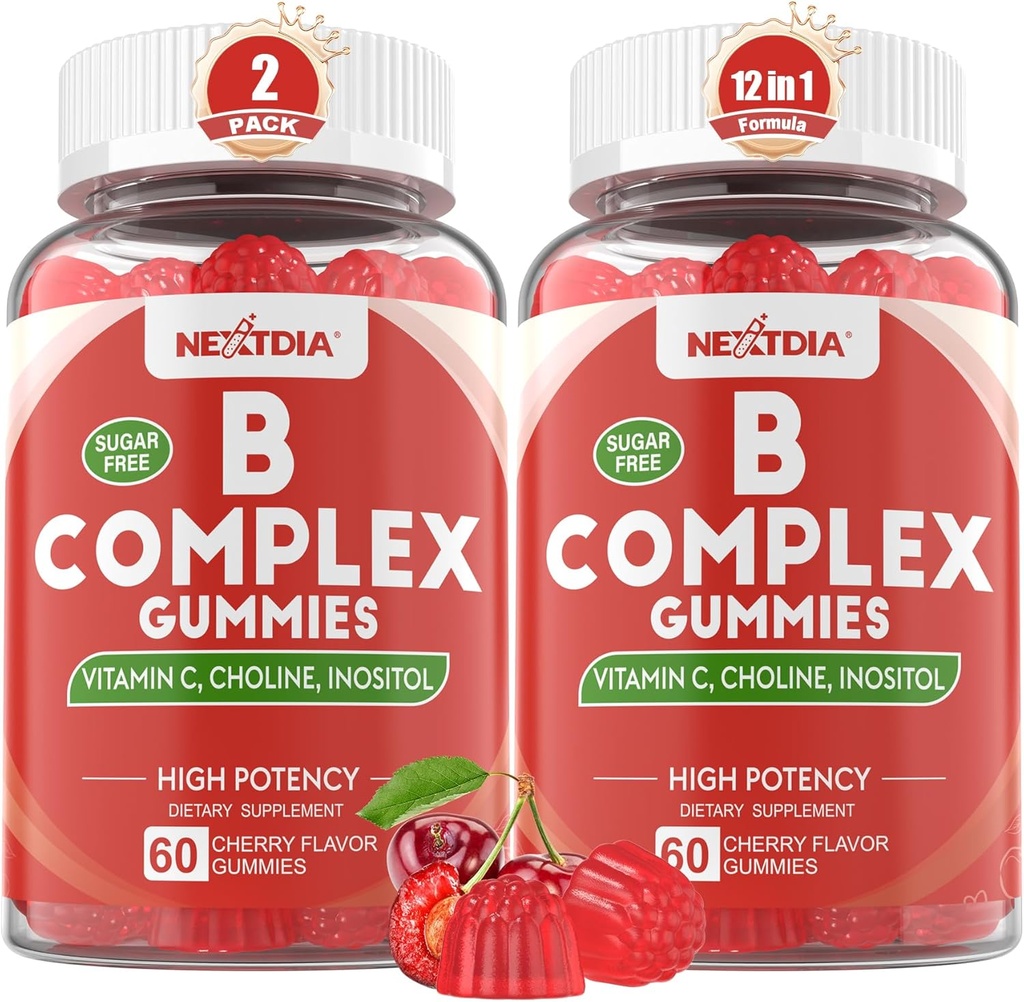 Vitamin B Complex Gummies, Vegan Vitamin B Gummies med 2000 mcg Methyl B12, Methyl Folate Shape 124; Plus Cholin + Inositol, C-vitamin + Zink til støtte for energi, mad, immunforsvar, sundt hår, hud - 120 Cts