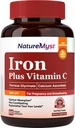 Gentle jerntilskud til kvinder Mænd, 27 mg iron Bisglycinate Plus 120mg C-vitamin, Mave Friendly, Optimal Absorption & Non- Constipating Iron Pills, Gluten Free, Non- GMO, 60 Vegan Caps